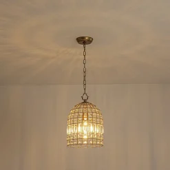 French Shabby Chic Antique Brass Crystal Cage Chandelier