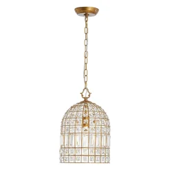 French Shabby Chic Antique Brass Crystal Cage Chandelier