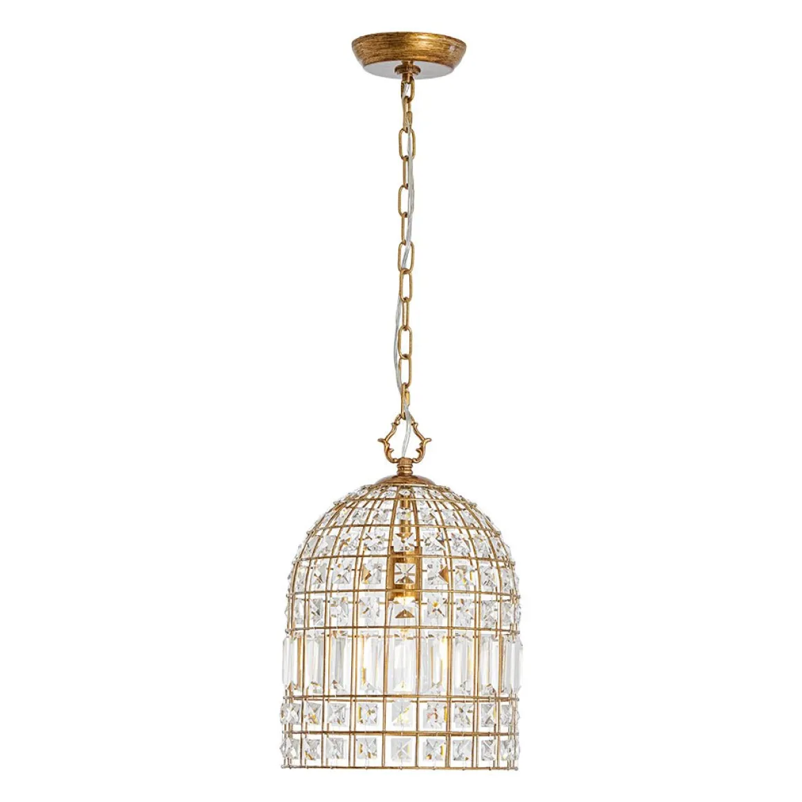 French Shabby Chic Antique Brass Crystal Cage Chandelier