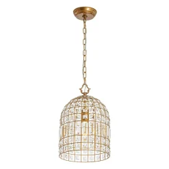 French Shabby Chic Antique Brass Crystal Cage Chandelier