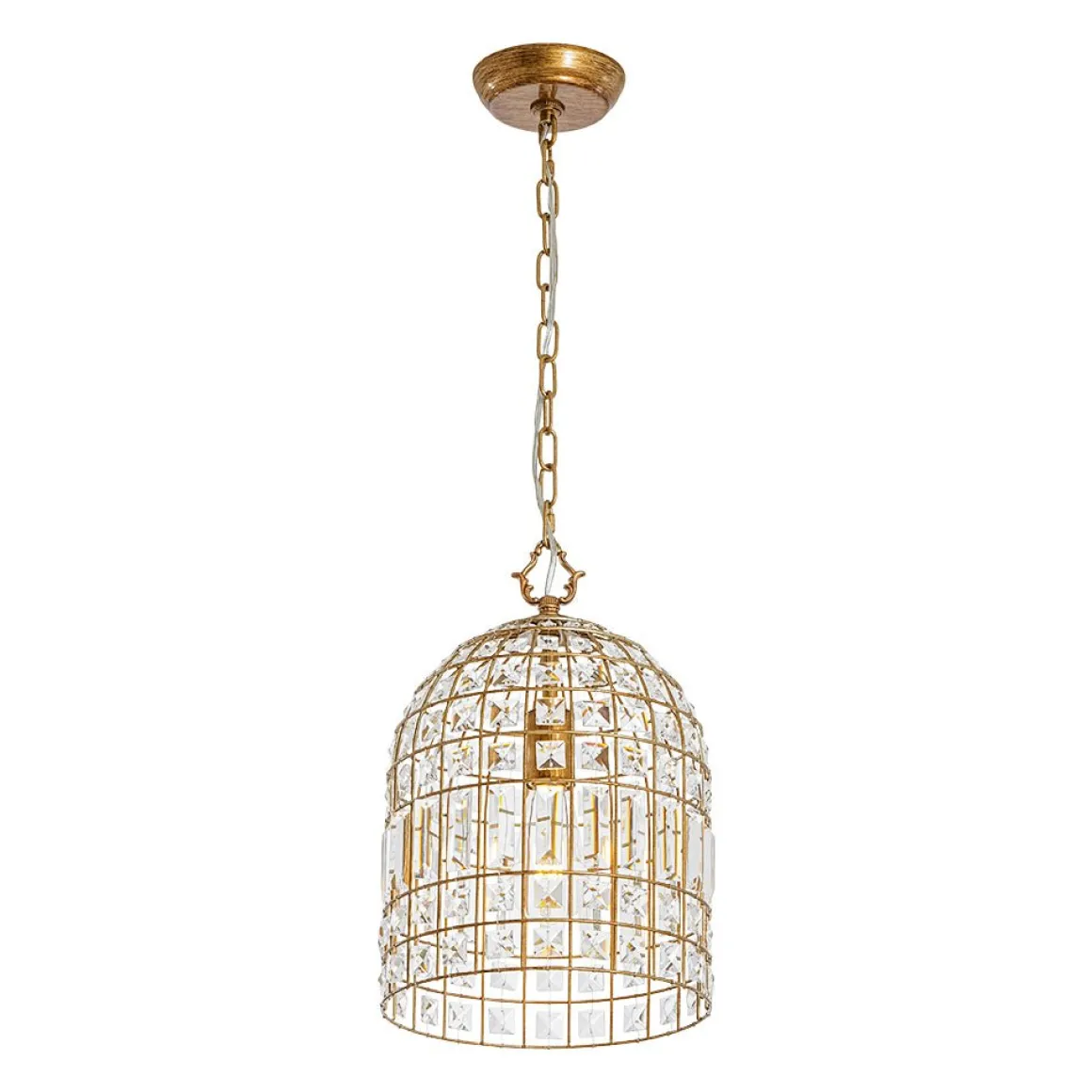 French Shabby Chic Antique Brass Crystal Cage Chandelier