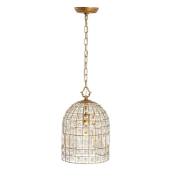 French Shabby Chic Antique Brass Crystal Cage Chandelier