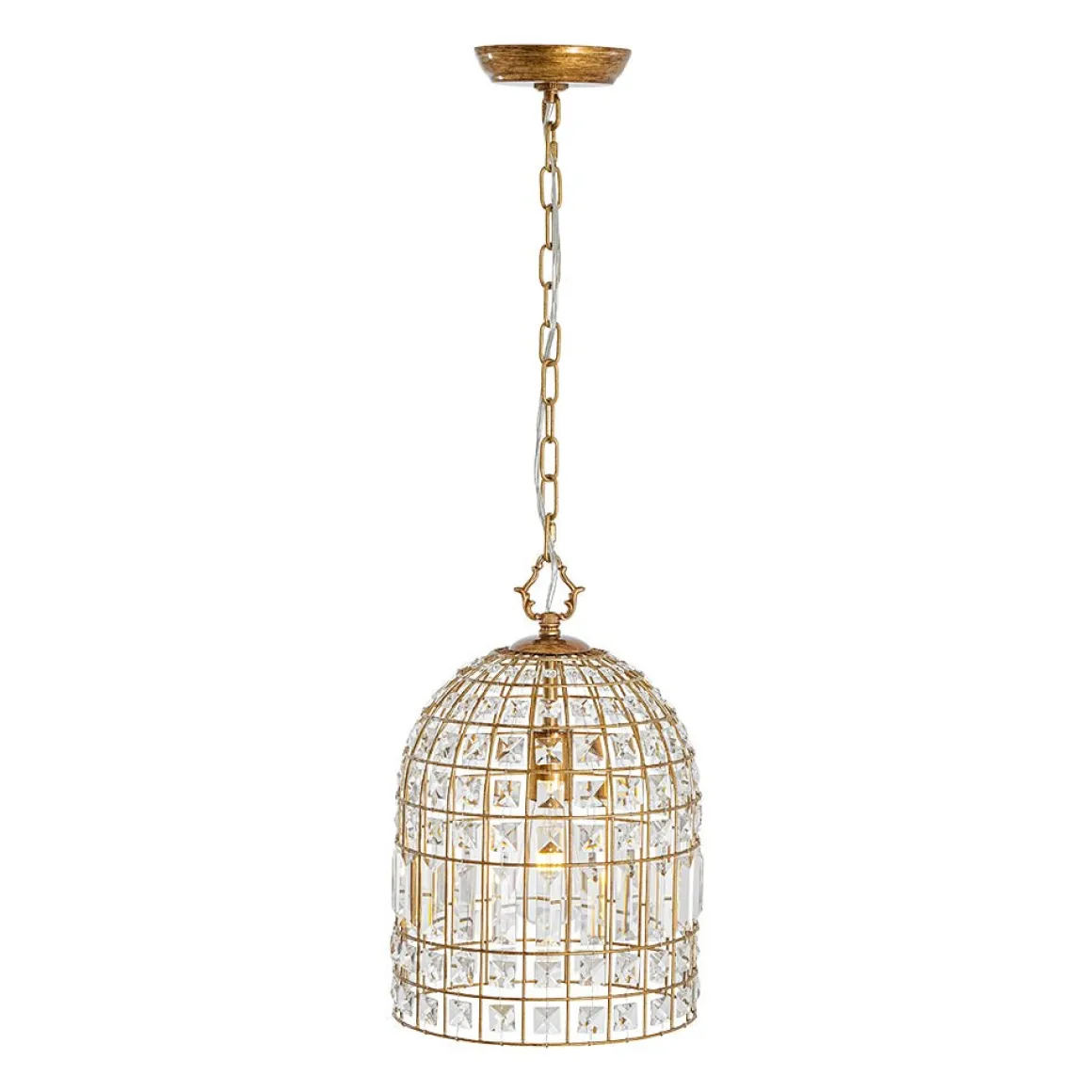 French Shabby Chic Antique Brass Crystal Cage Chandelier