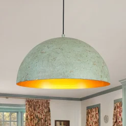 French Shabby Chic Weathered Patina Green Oversized Dome Pendant