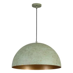 French Shabby Chic Weathered Patina Green Oversized Dome Pendant