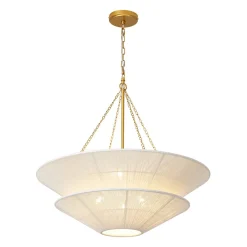French 2-Tier Beige Woven Thread Cone Round Cage Chandelier