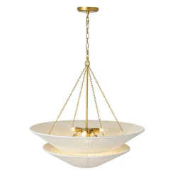 French 2-Tier Beige Woven Thread Cone Round Cage Chandelier