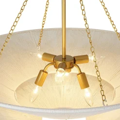 French 2-Tier Beige Woven Thread Cone Round Cage Chandelier