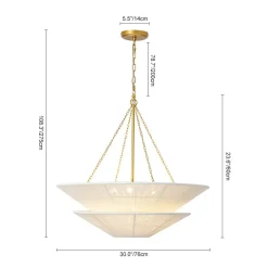 French 2-Tier Beige Woven Thread Cone Round Cage Chandelier