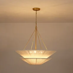 French 2-Tier Beige Woven Thread Cone Round Cage Chandelier