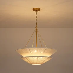 French 2-Tier Beige Woven Thread Cone Round Cage Chandelier