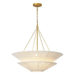 French 2-Tier Beige Woven Thread Cone Round Cage Chandelier