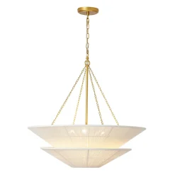 French 2-Tier Beige Woven Thread Cone Round Cage Chandelier