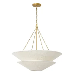 French 2-Tier Beige Woven Thread Cone Round Cage Chandelier
