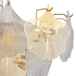 French Tiered Ginkgo Leaf Textured Glass Round Chandelier