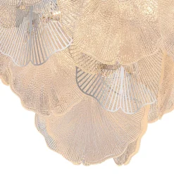 French Tiered Ginkgo Leaf Textured Glass Round Chandelier