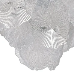 French Tiered Ginkgo Leaf Textured Glass Round Chandelier