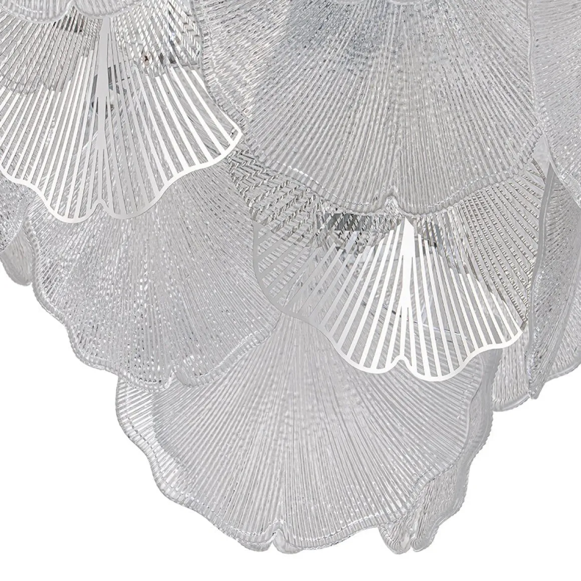 French Tiered Ginkgo Leaf Textured Glass Round Chandelier