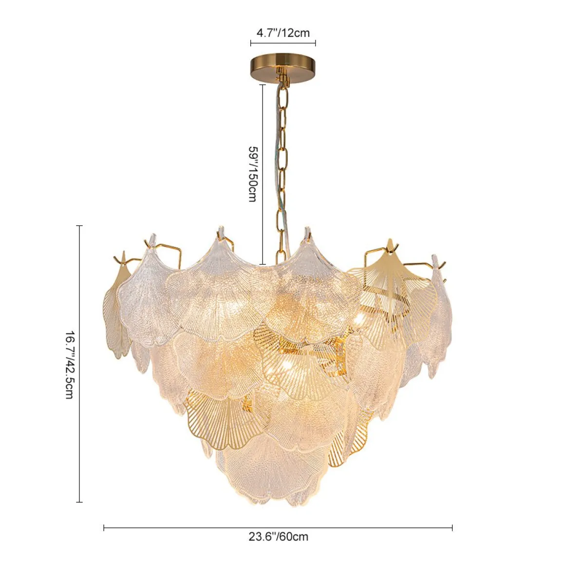 French Tiered Ginkgo Leaf Textured Glass Round Chandelier