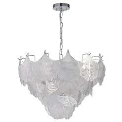 French Tiered Ginkgo Leaf Textured Glass Round Chandelier