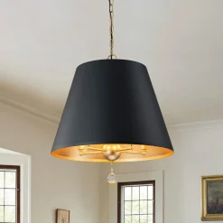 French Vintage Black Gold Iron Drum Cage Chandelier