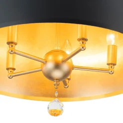 French Vintage Black Gold Iron Drum Cage Chandelier