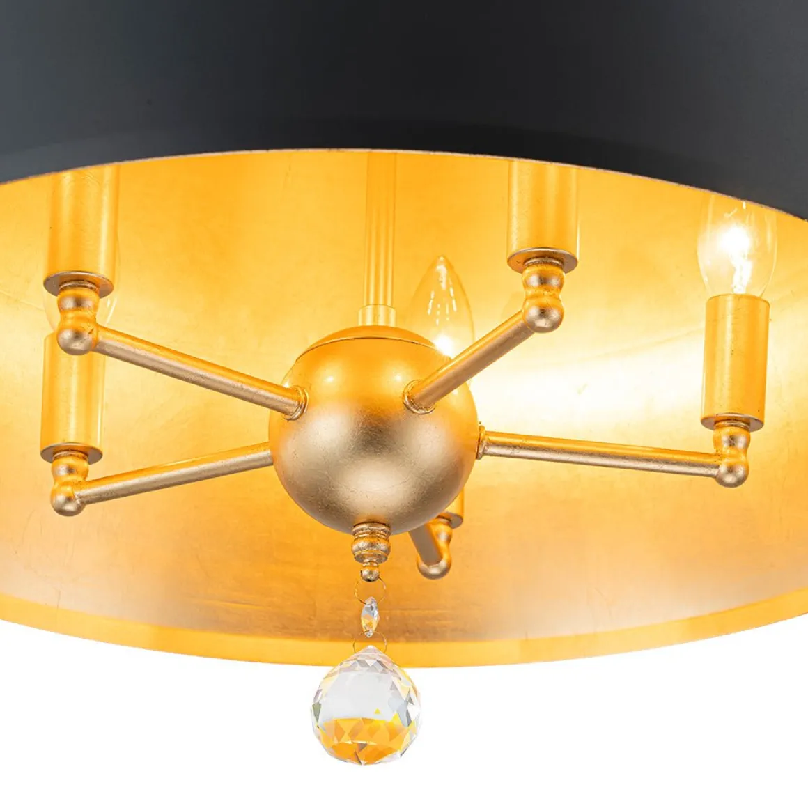 French Vintage Black Gold Iron Drum Cage Chandelier