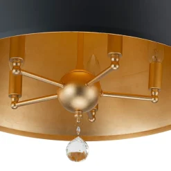 French Vintage Black Gold Iron Drum Cage Chandelier