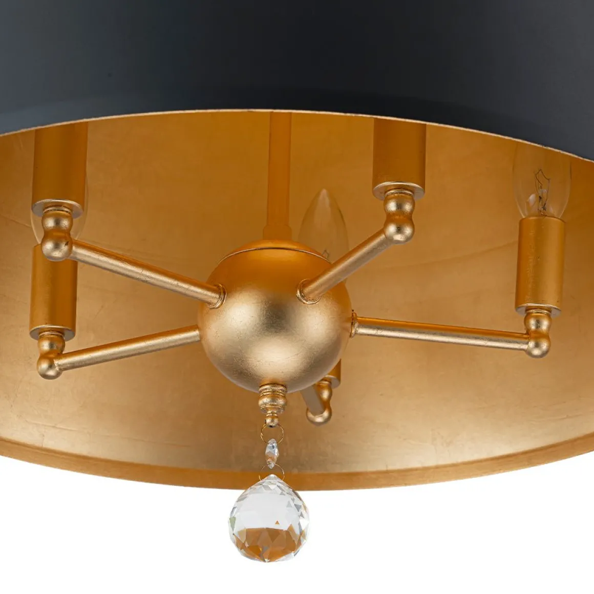 French Vintage Black Gold Iron Drum Cage Chandelier