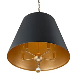 French Vintage Black Gold Iron Drum Cage Chandelier