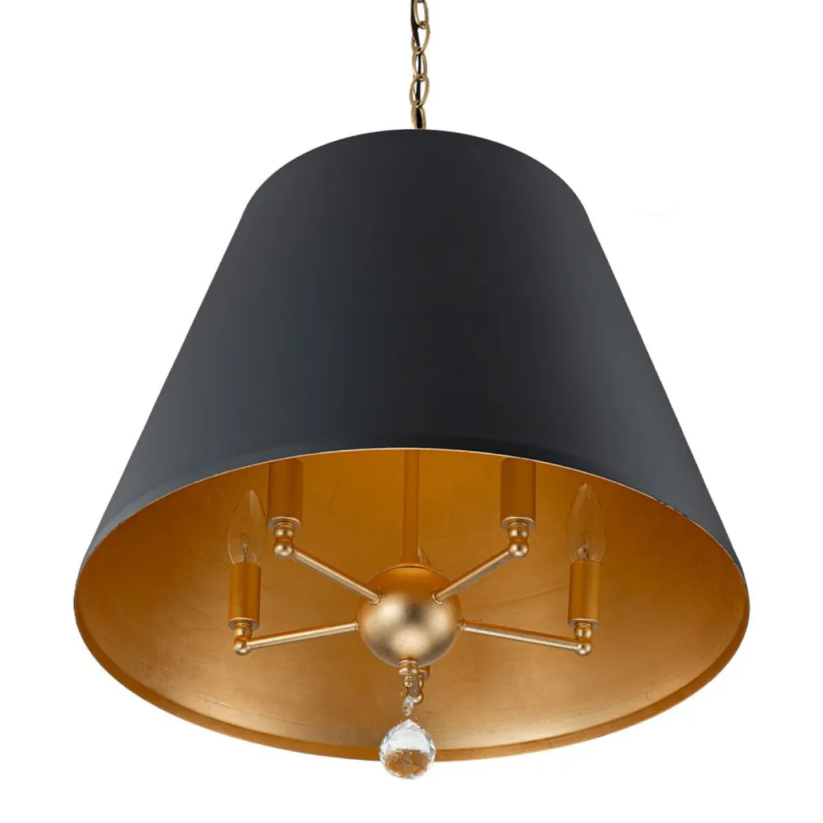 French Vintage Black Gold Iron Drum Cage Chandelier