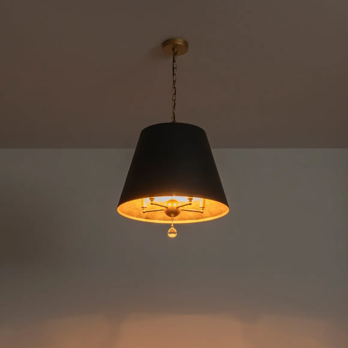 French Vintage Black Gold Iron Drum Cage Chandelier