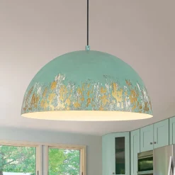 French Vintage Weathered Gilded Oversized Iron Dome Pendant