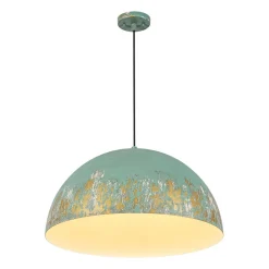 French Vintage Weathered Gilded Oversized Iron Dome Pendant