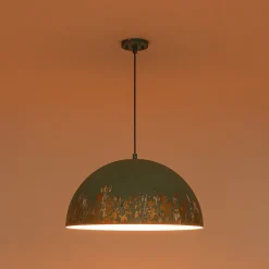 French Vintage Weathered Gilded Oversized Iron Dome Pendant
