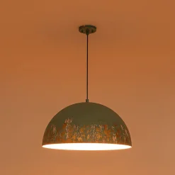 French Vintage Weathered Gilded Oversized Iron Dome Pendant