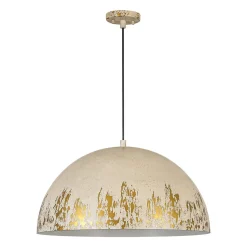 French Vintage Weathered Gilded Oversized Iron Dome Pendant