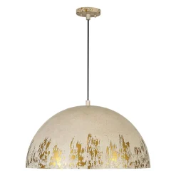 French Vintage Weathered Gilded Oversized Iron Dome Pendant
