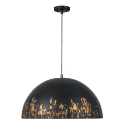 French Vintage Weathered Gilded Oversized Iron Dome Pendant