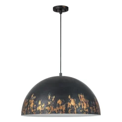 French Vintage Weathered Gilded Oversized Iron Dome Pendant