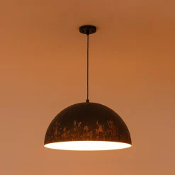 French Vintage Weathered Gilded Oversized Iron Dome Pendant