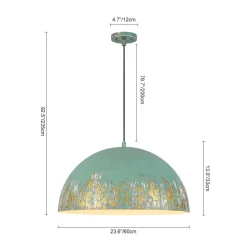 French Vintage Weathered Gilded Oversized Iron Dome Pendant