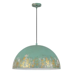 French Vintage Weathered Gilded Oversized Iron Dome Pendant