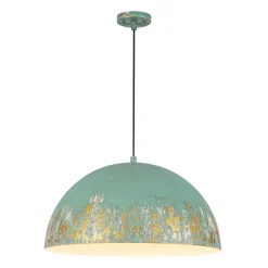 French Vintage Weathered Gilded Oversized Iron Dome Pendant