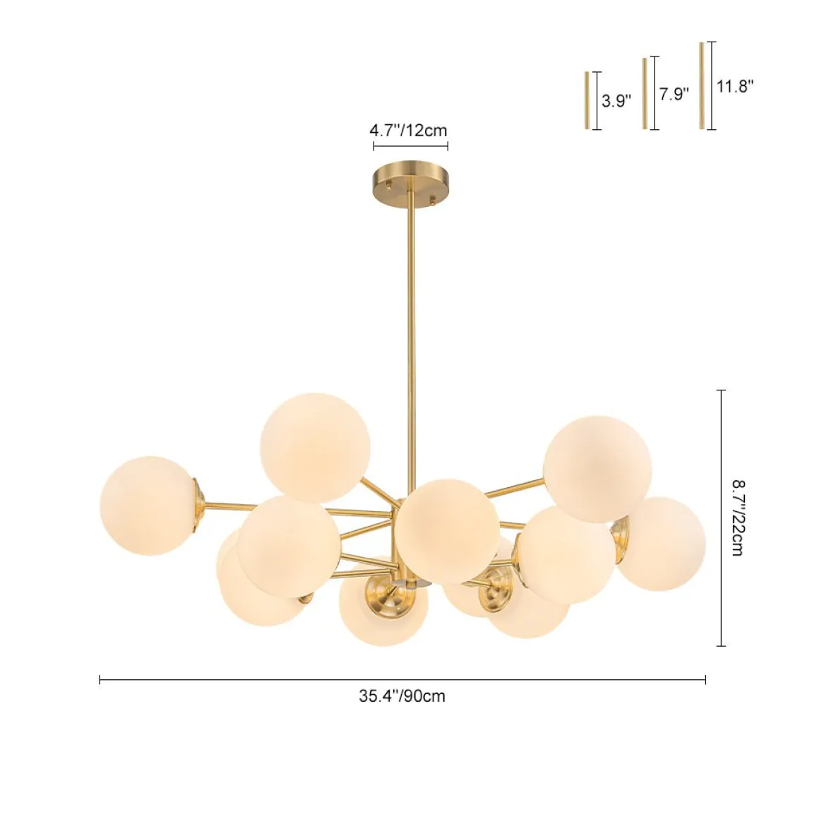 Frosted Glass Bubble 2-Tier Sputnik Semi Flush Chandelier