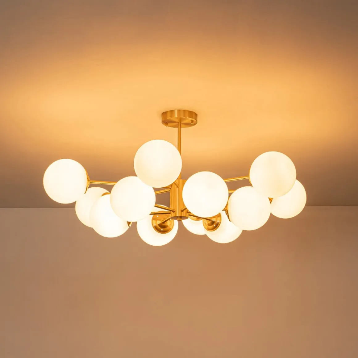 Frosted Glass Bubble 2-Tier Sputnik Semi Flush Chandelier