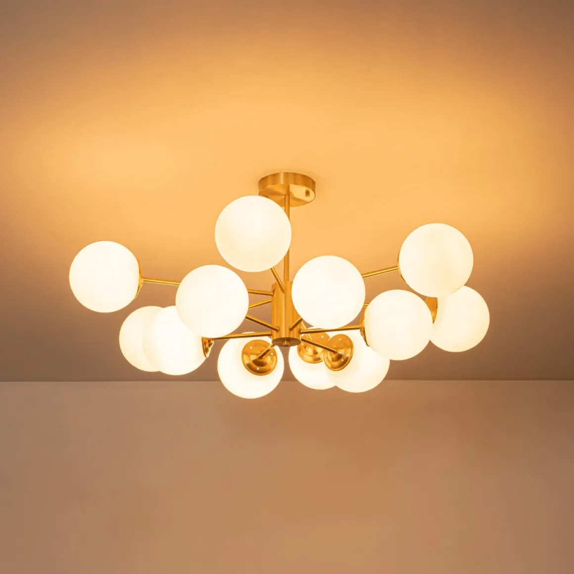 Frosted Glass Bubble 2-Tier Sputnik Semi Flush Chandelier