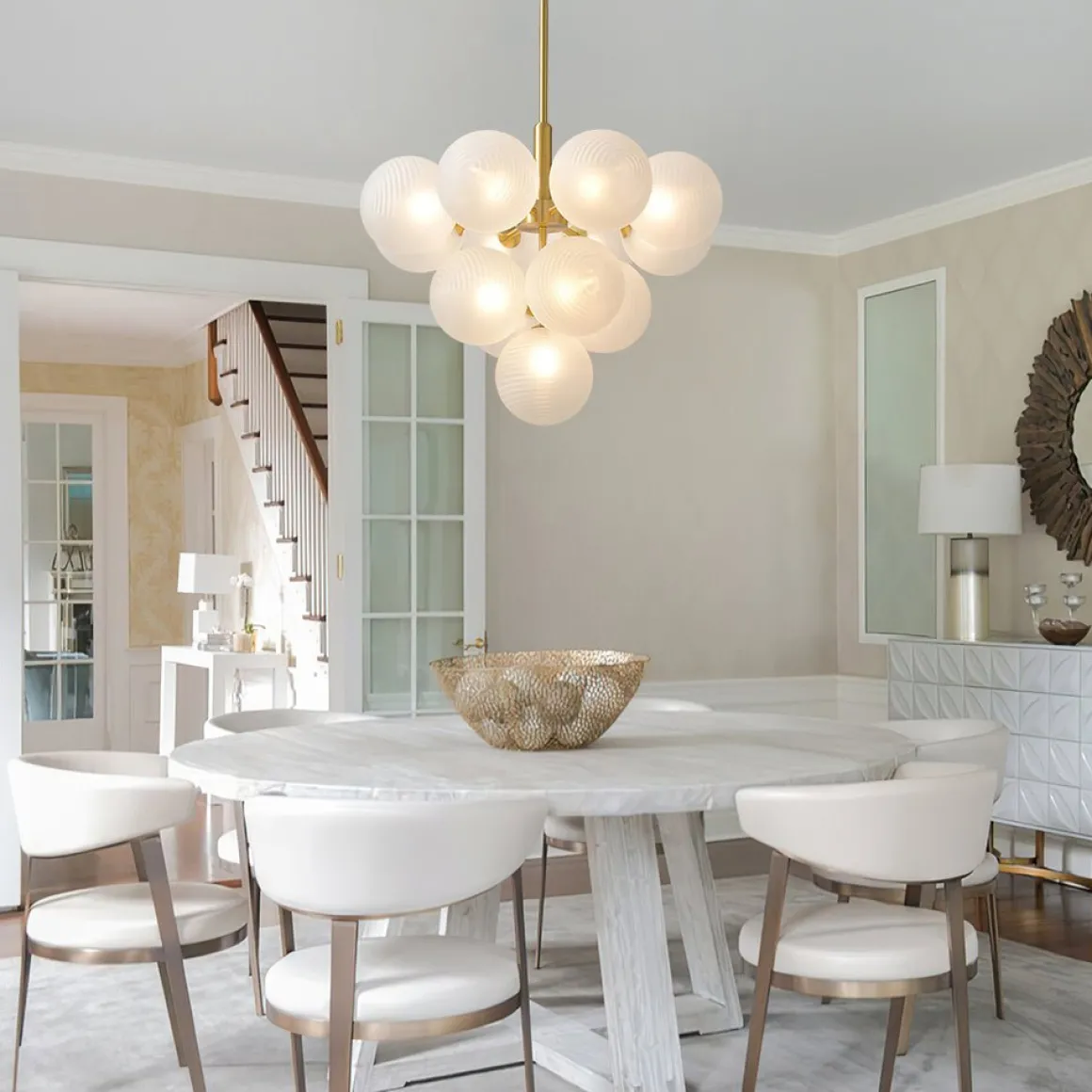 Frosted Ribbed Glass Bubble Chandelier