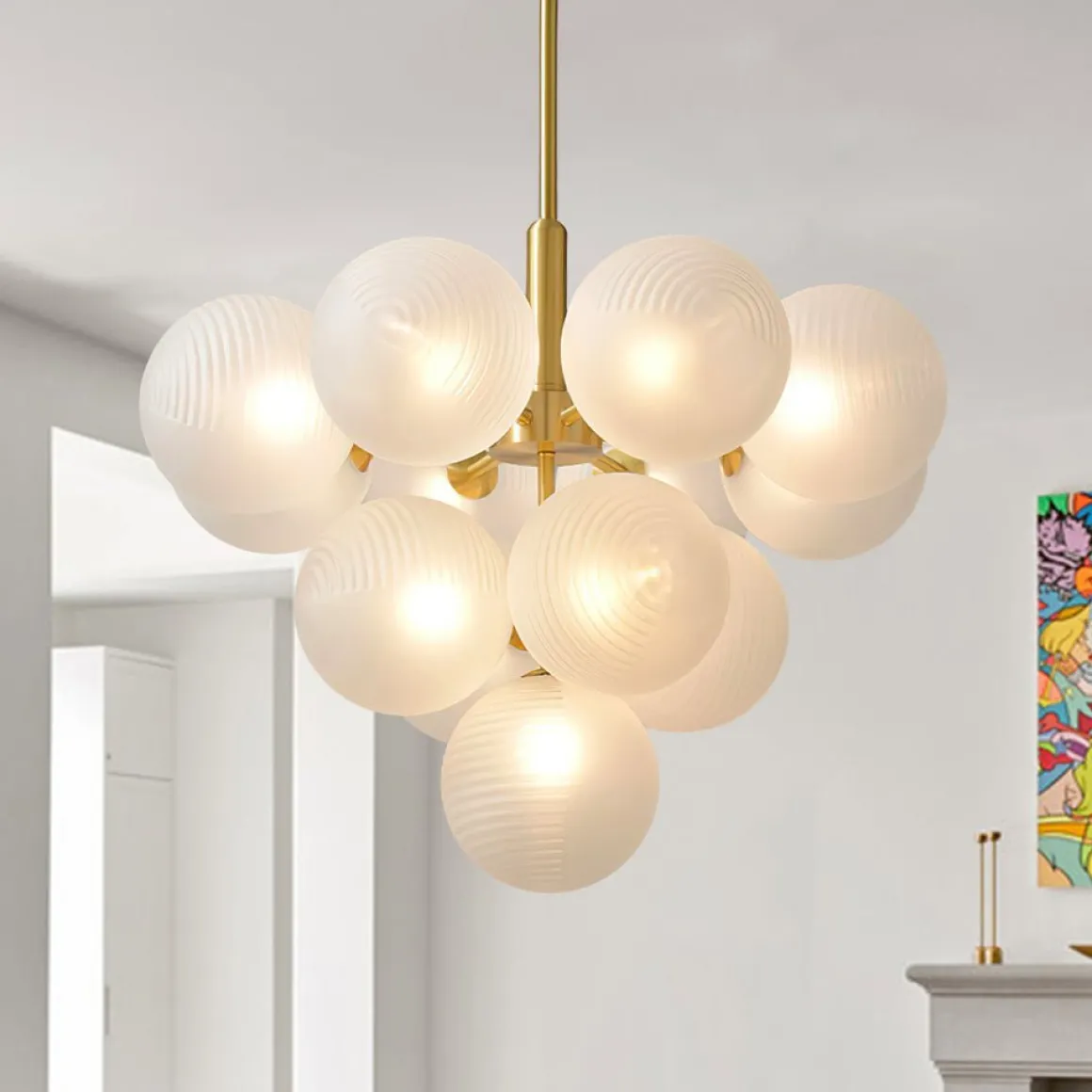 Frosted Ribbed Glass Bubble Chandelier