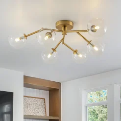Funky Branch Style 6-Light Clear Glass Bubble Semi Flush Mount